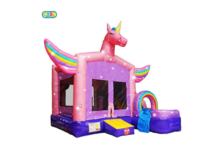 Rainbow Unicorn Moon Inflatable Jumping Castle Customized Design Full - Digital Printing